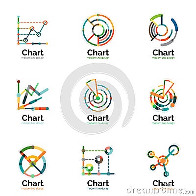 Thin line chart logo set. Graph icons modern colorful flat style Vector Illustration