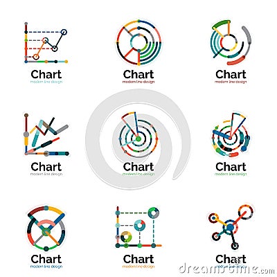 Thin line chart logo set. Graph icons modern colorful flat style Vector Illustration