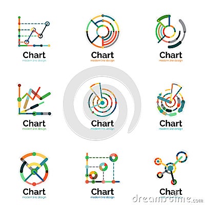 Thin line chart logo set. Graph icons modern colorful flat style Vector Illustration