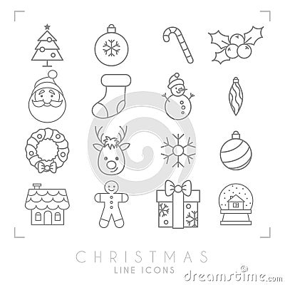 Thin line christmas icons set Vector Illustration