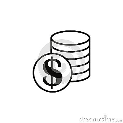 thin line coins icon on white background Vector Illustration