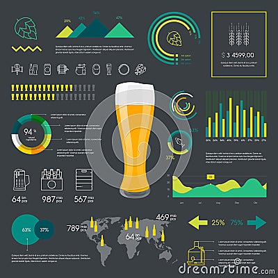 Thin line color beer infographic Vector Illustration