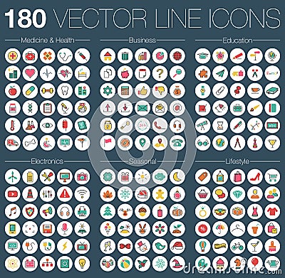 Thin line colorful icons vector symbols set Stock Photo