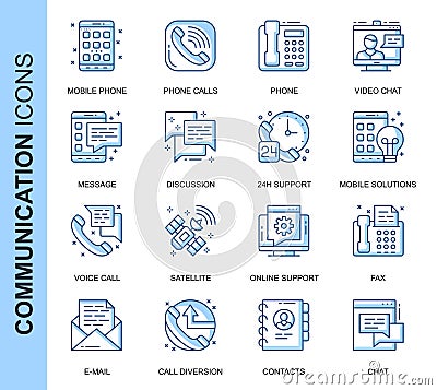 Thin Line Communication Related Vector Icons Set Vector Illustration