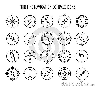 Thin line compass icons Vector Illustration