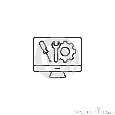 Line computer technical support icon on white background Stock Photo