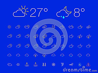 Thin Line Day Night Weather Icon Set Vector Illustration