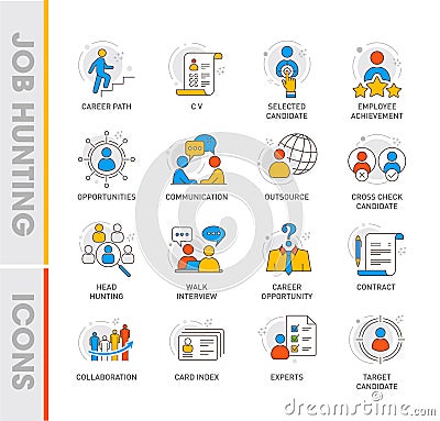 Thin line design style of job hunting icon set Vector Illustration