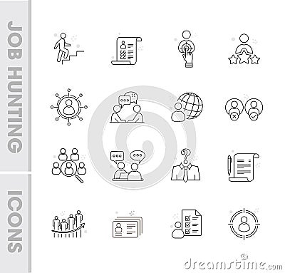 Thin line design style of job hunting icon set Vector Illustration