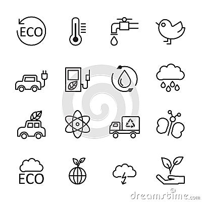 Thin line ecology energy icon set 2, vector eps10 Vector Illustration