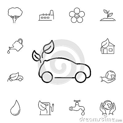 Thin line electric car with leafs icon. Simple element illustration. Thin line electric car with leafs symbol design from Ecology Cartoon Illustration