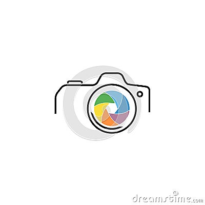 Thin line, flat camera icon Vector Illustration