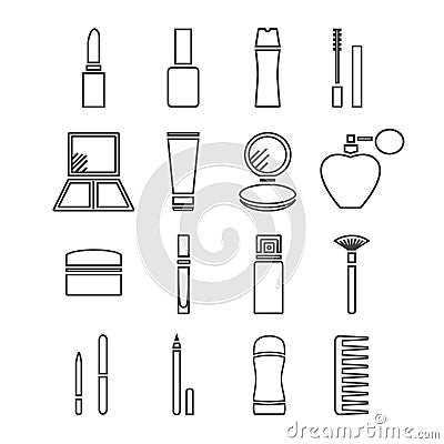 Thin line flat vector cosmetic, beauty and makeup icons Vector Illustration