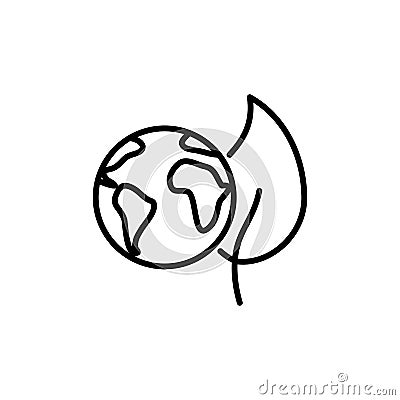 Thin line friendly planet and leaf icon Stock Photo