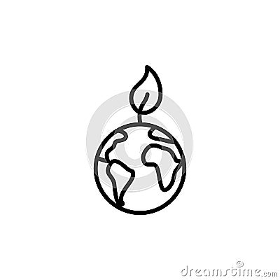 Thin line friendly planet and leaf icon Stock Photo