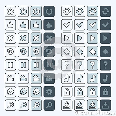 Thin line game icons buttons interface, ui Vector Illustration