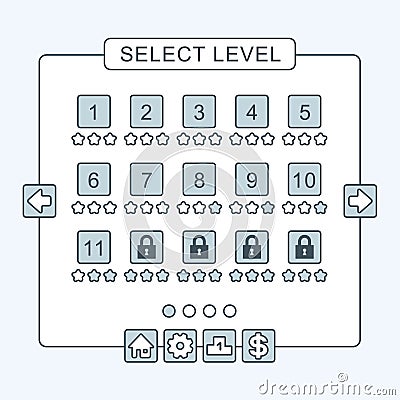 Thin line game menu level interface panels ui Vector Illustration