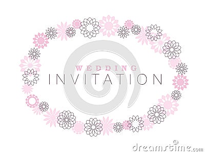 Thin line geometry flowers wreath. Vector Illustration