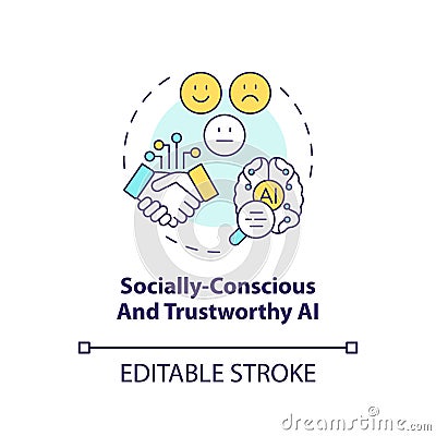 Thin line icon socially conscious and trustworthy AI concept Vector Illustration