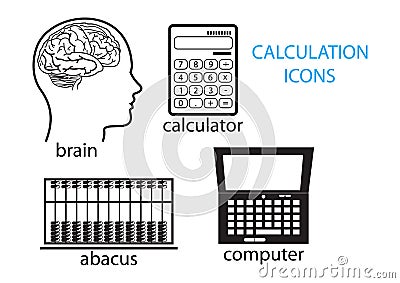 Thin line icons for brain,abacus,calculator,computer,vector illustrations Vector Illustration