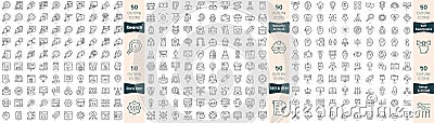 300 thin line icons bundle. In this set include search, security at work, self awareness, seo and sem, setup and install Vector Illustration