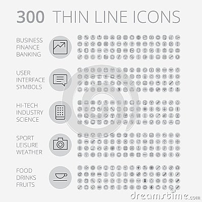 Thin Line Icons For Business, Technology and Leisure Vector Illustration