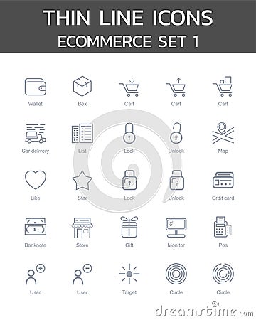 Thin line icons ecommerce set 1 Vector Illustration