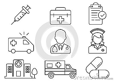 Thin line icons Hospital set Vector Illustration