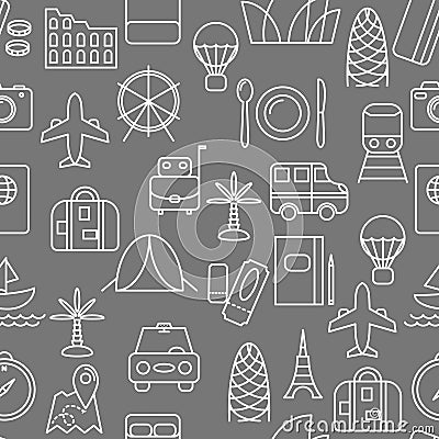 Thin line icons seamless pattern. Vector Illustration