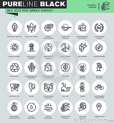 Thin line icons set of environment, renewable energy, sustainable technology Vector Illustration
