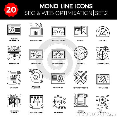 Thin Line Icons Set of Search Engine Optimization Vector Illustration