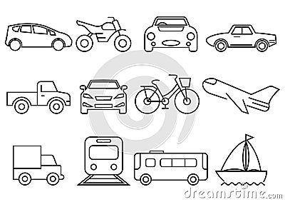 Thin line icons transportation set Vector Illustration