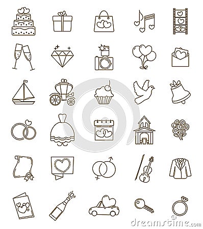 Thin line icons wedding set. Outline with adjustable stroke Vector Illustration