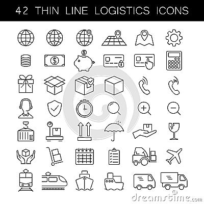 Thin line logistics icon set. Cargo and delivery service icons. Black outline, no fill, editable. Vector Illustration