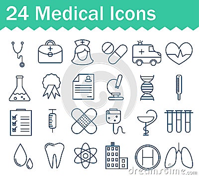 Thin line medical icons set. Outline icon Vector Illustration