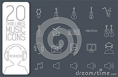 Thin line music set icons concept. Vector illustration design Cartoon Illustration