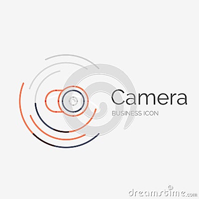 Thin line neat design logo, camera concept Vector Illustration