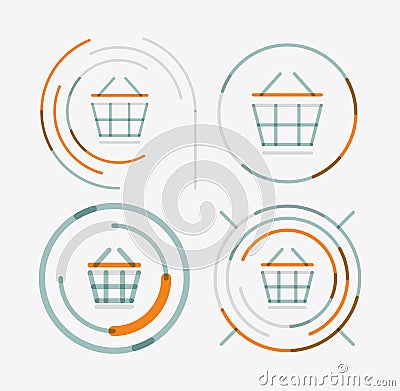 Thin line neat design logo set, shopping cart icon Vector Illustration