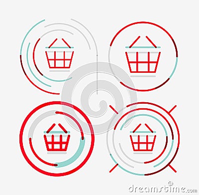 Thin line neat design logo set, shopping cart icon Vector Illustration