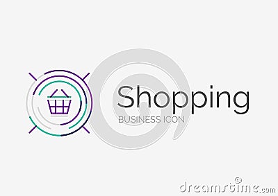 Thin line neat design logo, shopping cart icon Vector Illustration