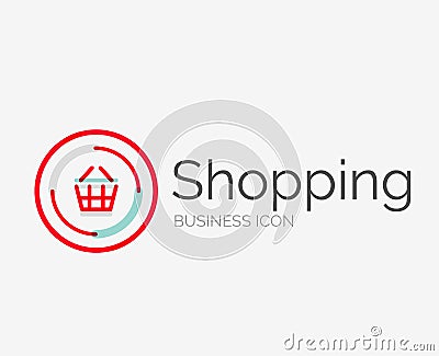 Thin line neat design logo, shopping cart icon Vector Illustration