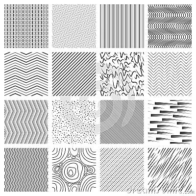 Thin line pattern set. Crossing and slanted, wavy striped lines patterns Vector Illustration
