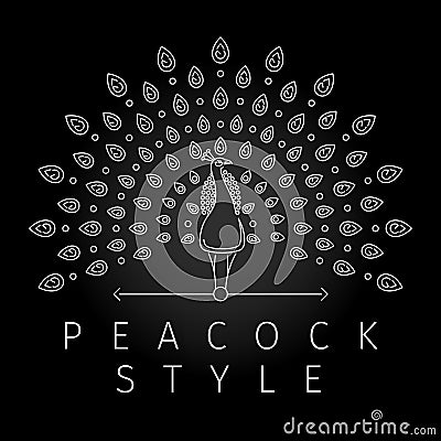 Thin line peacock logo Vector Illustration