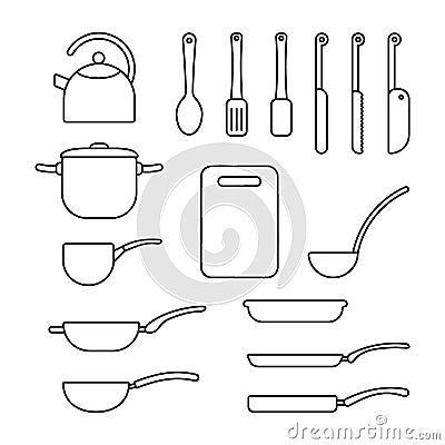 Thin line set of cookware Vector Illustration