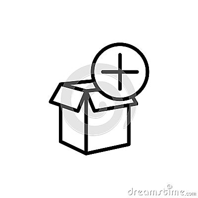 thin line shipping box add icon on white background Stock Photo