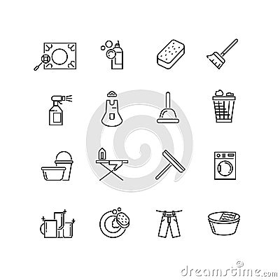 Thin line style cleaning vector icons Vector Illustration