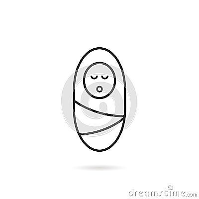 Thin line swaddled newborn baby icon Vector Illustration