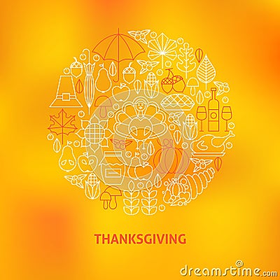 Thin Line Thanksgiving Dinner Holiday Icons Set Circle Concept Vector Illustration