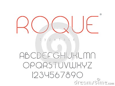 Vector thin line uppercase font. Latin alphabet letters and numbers Vector Illustration