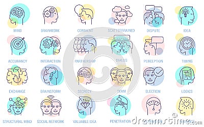 Thin line vector brainstorming business icon set. Vector Illustration